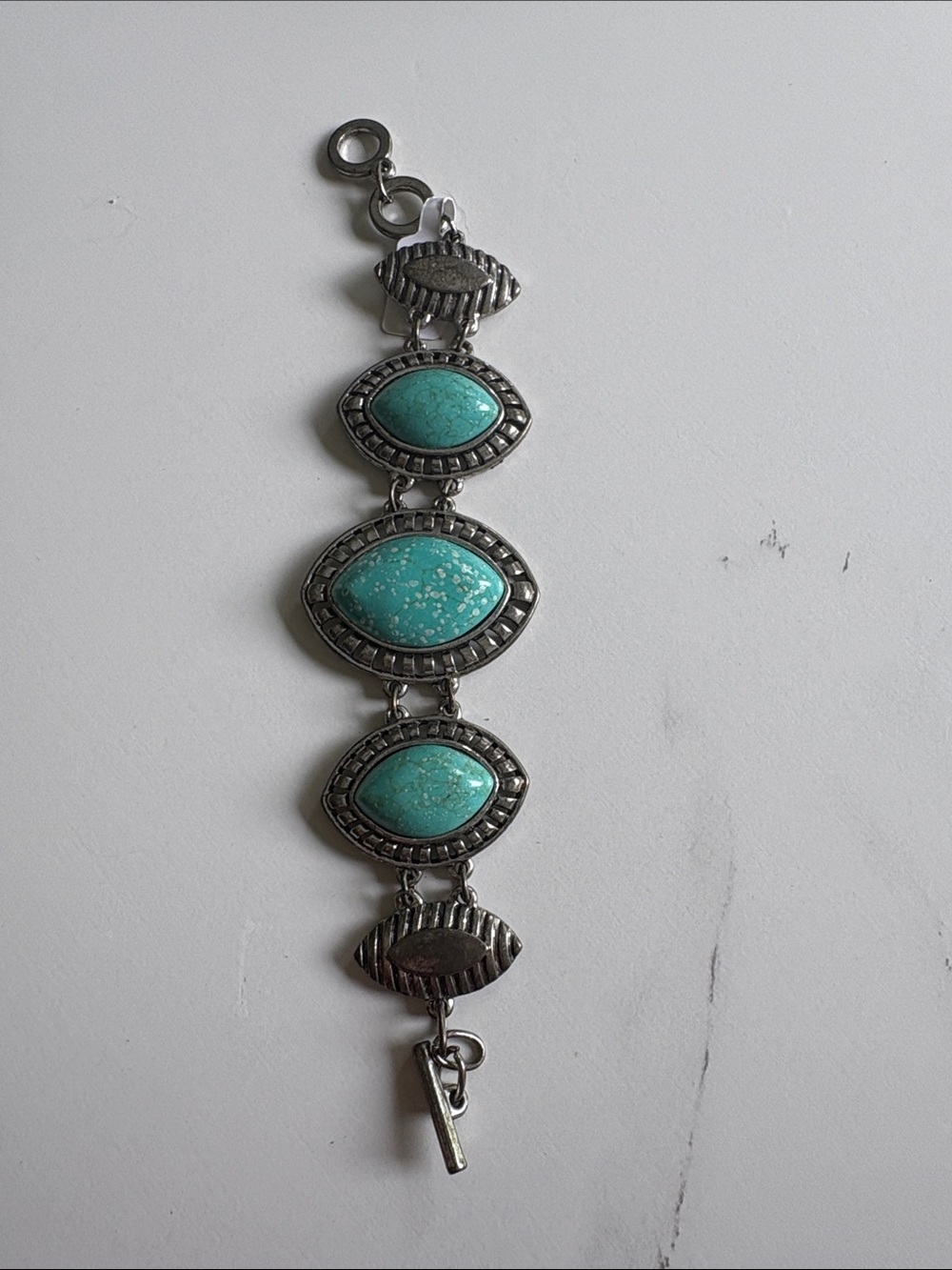 Turquoise Stone Silver-Tone Link Bracelet - Women Jewelry